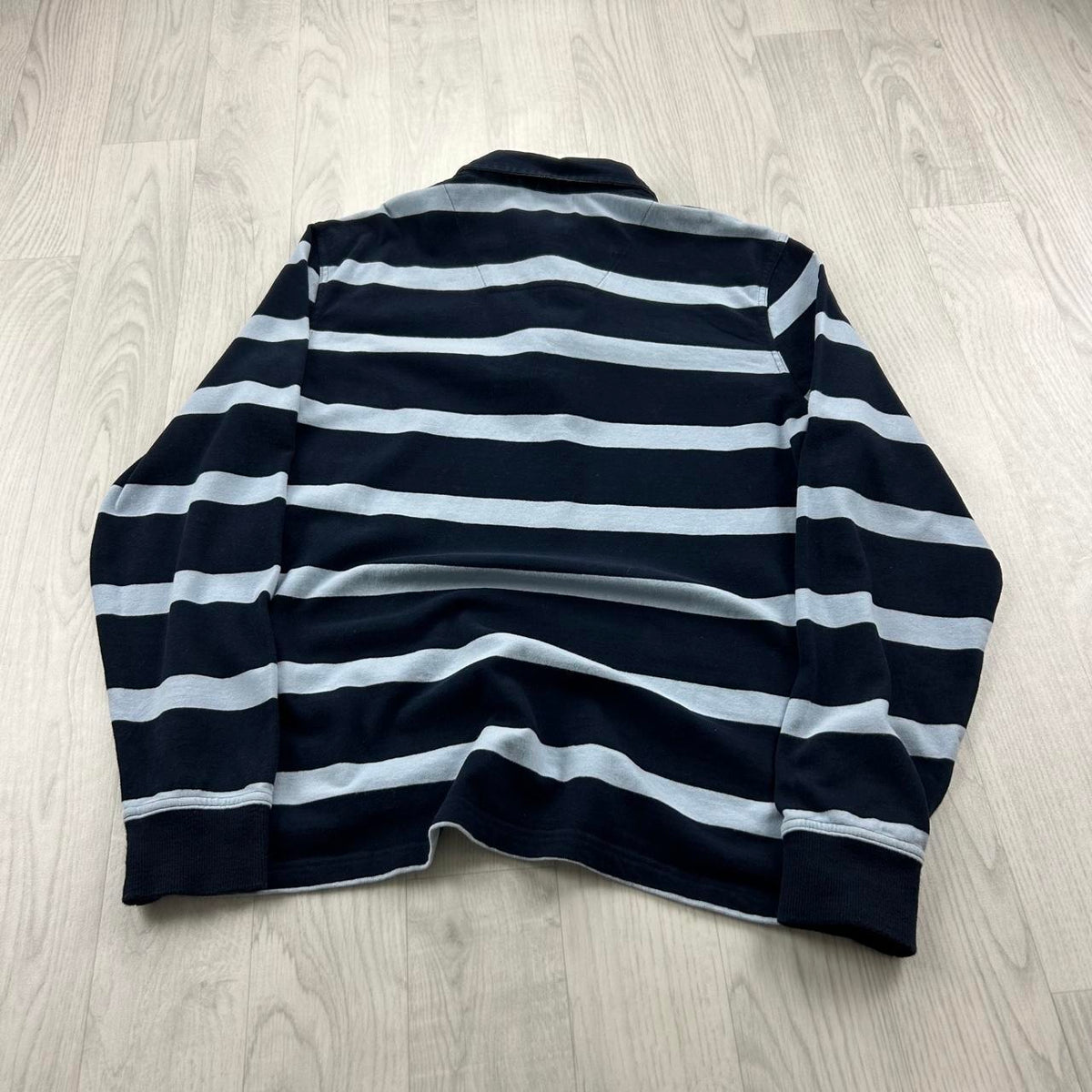 VINTAGE Y2K STRIPED LONG SLEEVE RUGBY POLO SHIRT NAVY / BLUE