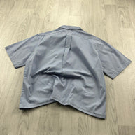 VINTAGE 00s RALPH LAUREN STRIPED CROPPED SHORT SLEEVE BUTTON UP SHIRT BLUE