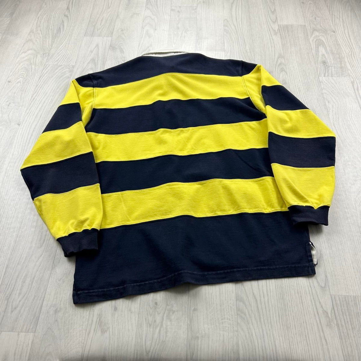 VINTAGE Y2K PEPE JEANS STRIPED LONG SLEEVE RUGBY POLO SHIRT NAVY / YELLOW