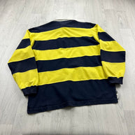 VINTAGE Y2K PEPE JEANS STRIPED LONG SLEEVE RUGBY POLO SHIRT NAVY / YELLOW