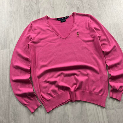 VINTAGE Y2K POLO RALPH LAUREN V NECK KNITTED JUMPER PINK