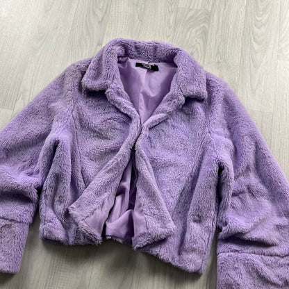 VINTAGE Y2K FAUX FUR JACKET LILAC PURPLE