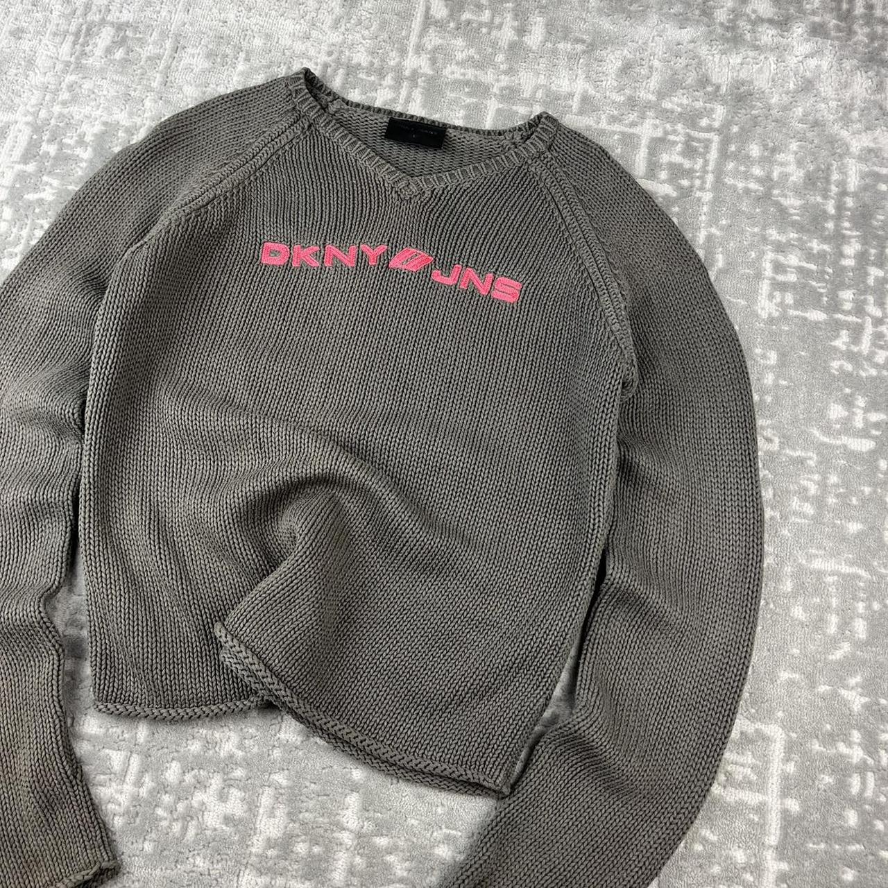 VINTAGE Y2K DKNY CROPPED SPELL OUT KNITTED JUMPER BROWN