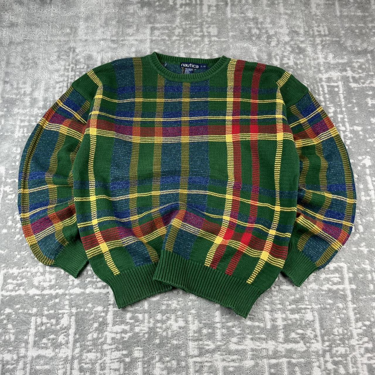 VINTAGE 90s NAUTICA PATTERN CHUNKY ESSENTIAL KNITTED JUMPER GREEN