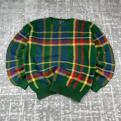 VINTAGE 90s NAUTICA PATTERN CHUNKY ESSENTIAL KNITTED JUMPER GREEN
