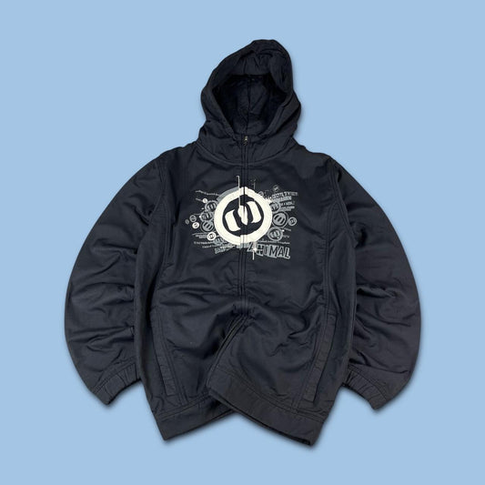 VINTAGE Y2K ANIMAL GRAPHIC NYLON WINDBREAKER UTILITY JACKET BLACK