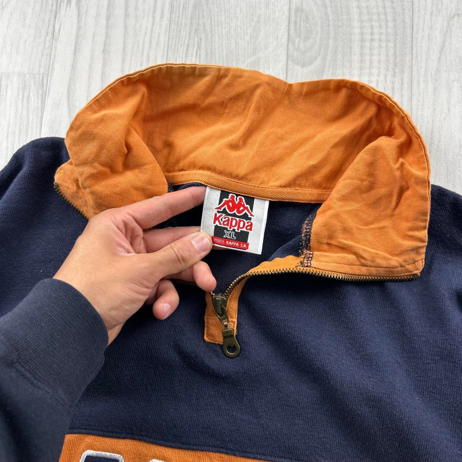 VINTAGE 90s KAPPA SPELL OUT QUARTER ZIP SWEATSHIRT NAVY