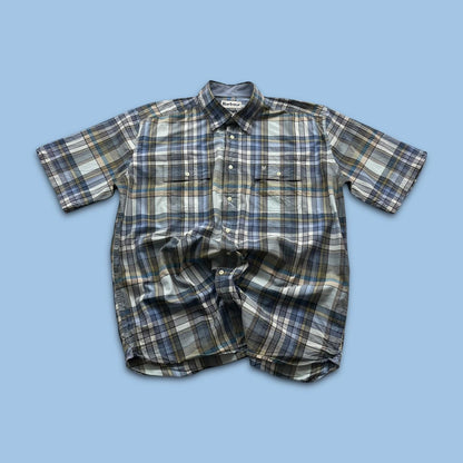 VINTAGE Y2K BARBOUR CHECKERED SHORT SLEEVE SHIRT NAVY BLUE