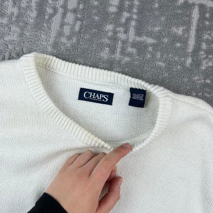VINTAGE Y2K CHAPS CHUNKY ESSENTIAL KNITTED JUMPER WHITE
