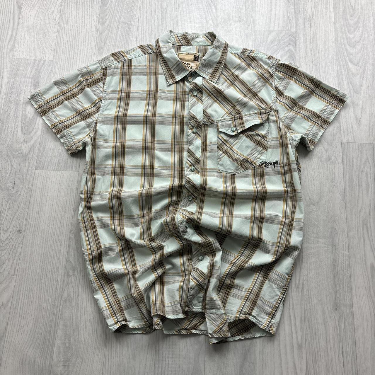 VINTAGE Y2K RIP CURL PLAID SHORT SLEEVE SHIRT GREY