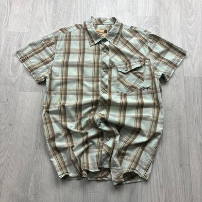 VINTAGE Y2K RIP CURL PLAID SHORT SLEEVE SHIRT GREY