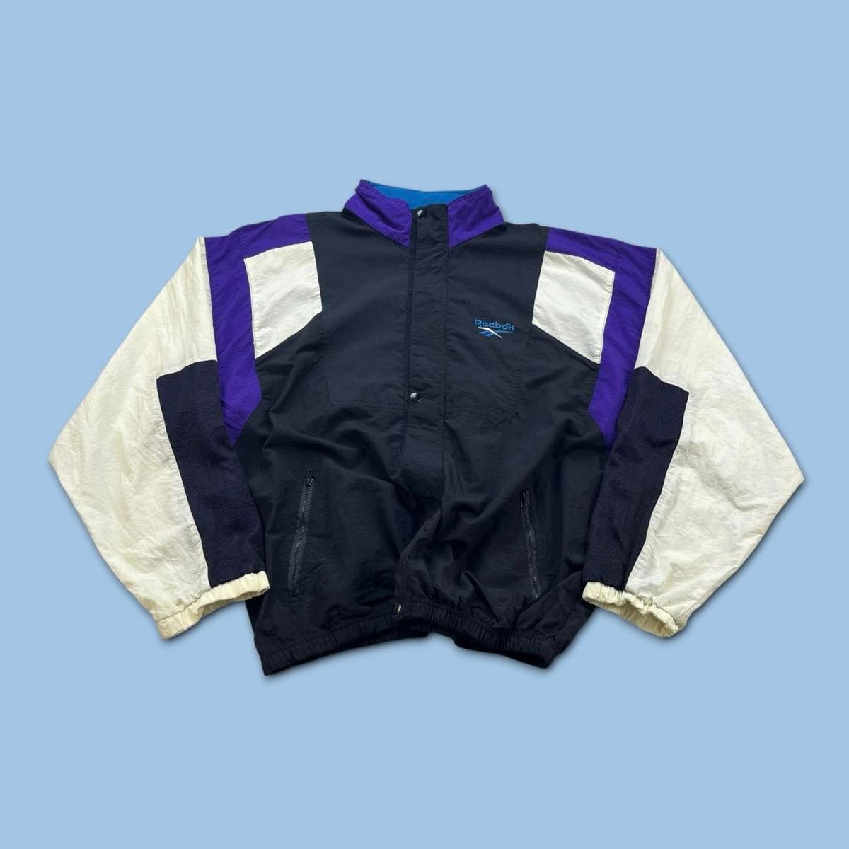 VINTAGE 90s REEBOK WINDBREAKER TRACK JACKET BLACK