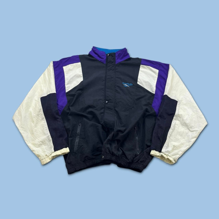 VINTAGE 90s REEBOK WINDBREAKER TRACK JACKET BLACK