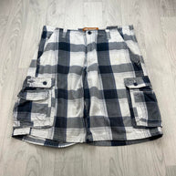 VINTAGE Y2K LEE BAGGY CHECKERED PLAID CARGO SHORTS WHITE / NAVY