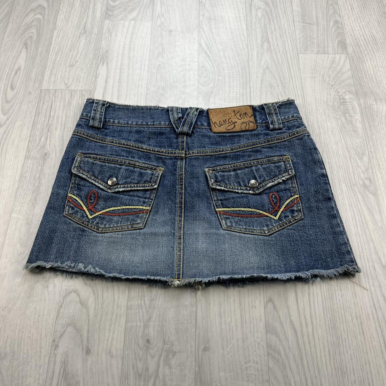 VINTAGE Y2K HANG TEN DENIM EMBROIDERED MINI SKIRT BLUE