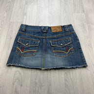 VINTAGE Y2K HANG TEN DENIM EMBROIDERED MINI SKIRT BLUE