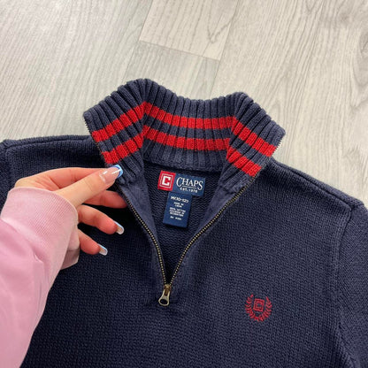 VINTAGE Y2K CHAPS CHUNKY QUARTER ZIP KNITTED JUMPER NAVY