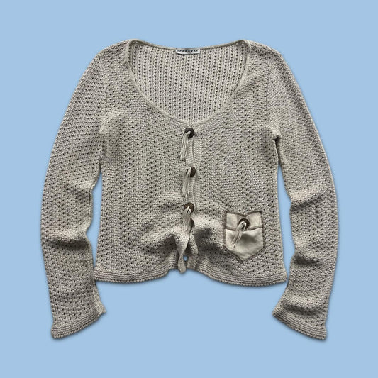 VINTAGE Y2K CHUNKY KNITTED CARDIGAN STONE
