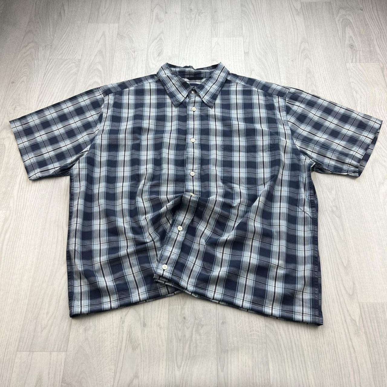 VINTAGE 00s GAP CHECKERED CROPPED SHORT SLEEVE BUTTON UP SHIRT NAVY BLUE