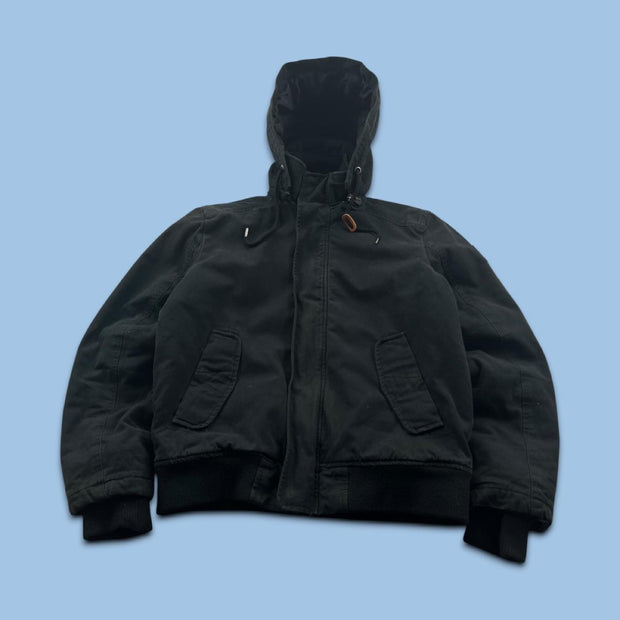 VINTAGE Y2K CLOCKHOUSE HOODED WORKWEAR BOMBER JACKET BLACK