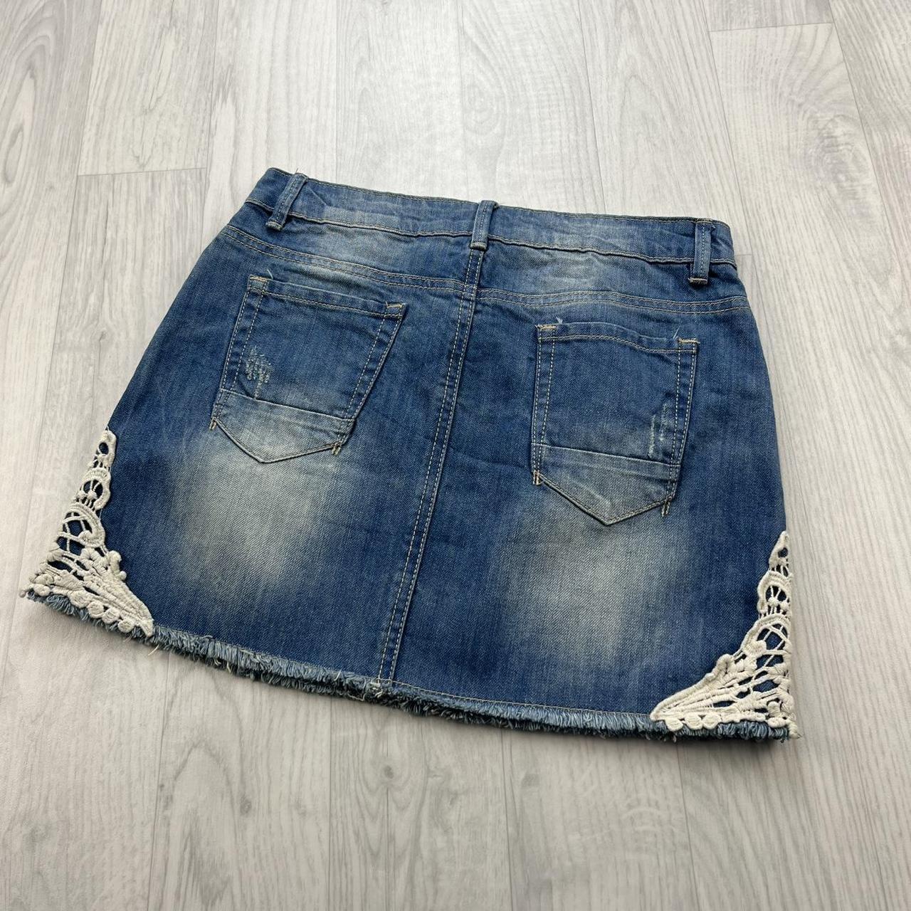 VINTAGE Y2K DENIM LACE MINI SKIRT BLUE WHITE