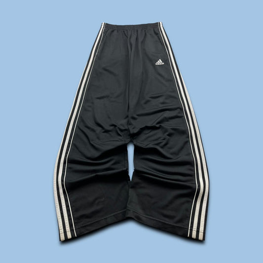 VINTAGE Y2K ADIDAS SIDE STRIPE BAGGY WIDE LEG TRACKSUIT BOTTOMS BLACK WHITE (M)