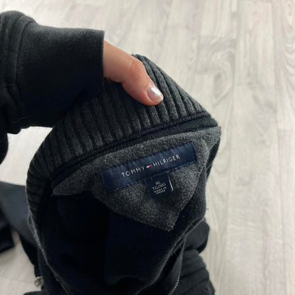 VINTAGE Y2K TOMMY HILFIGER ZIP KNITTED JUMPER BLACK (XL)