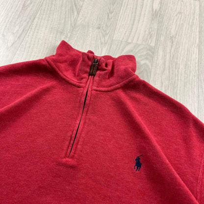 VINTAGE Y2K POLO RALPH LAUREN QUARTER ZIP KNITTED JUMPER RED