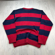 VINTAGE Y2K TOMMY HILFIGER STRIPED CHUNKY KNIT JUMPER NAVY / RED
