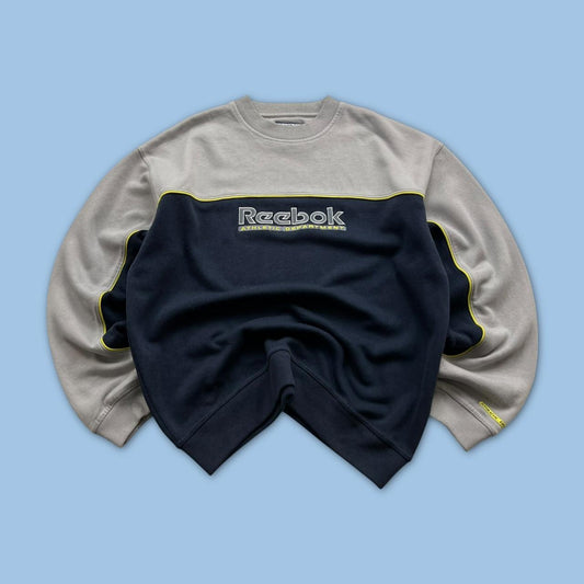 VINTAGE Y2K REEBOK SPELLOUT SWEATSHIRT NAVY GREY