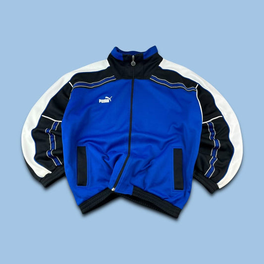 VINTAGE 90s PUMA PANELLED SPORTY TRACKSUIT JACKET BLUE / BLACK