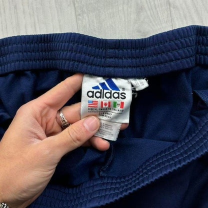 VINTAGE 90s ADIDAS BAGGY POPPER TRACKSUIT BOTTOMS NAVY