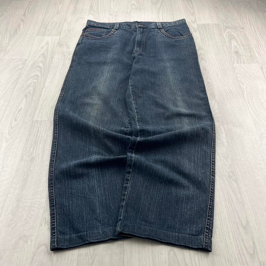 VINTAGE Y2K CARLO PALAZZI BAGGY EMBROIDERED JEANS BLUE