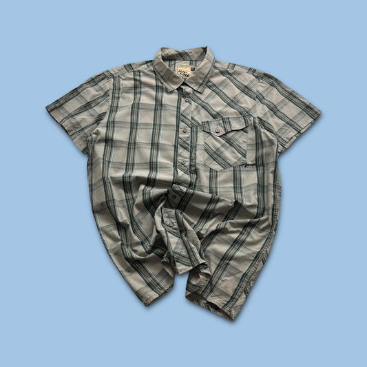 VINTAGE Y2K RIP CURL PLAID SHORT SLEEVE BUTTON UP SHIRT BEIGE