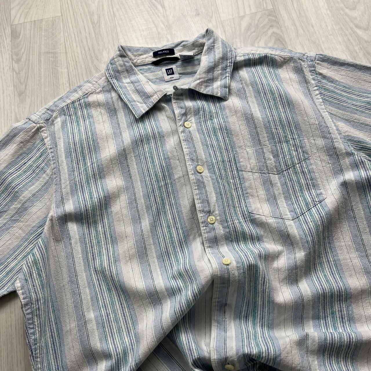 VINTAGE Y2K GAP STRIPED SHORT SLEEVE SHIRT WHITE / BLUE