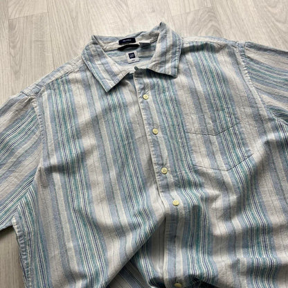 VINTAGE Y2K GAP STRIPED SHORT SLEEVE SHIRT WHITE / BLUE