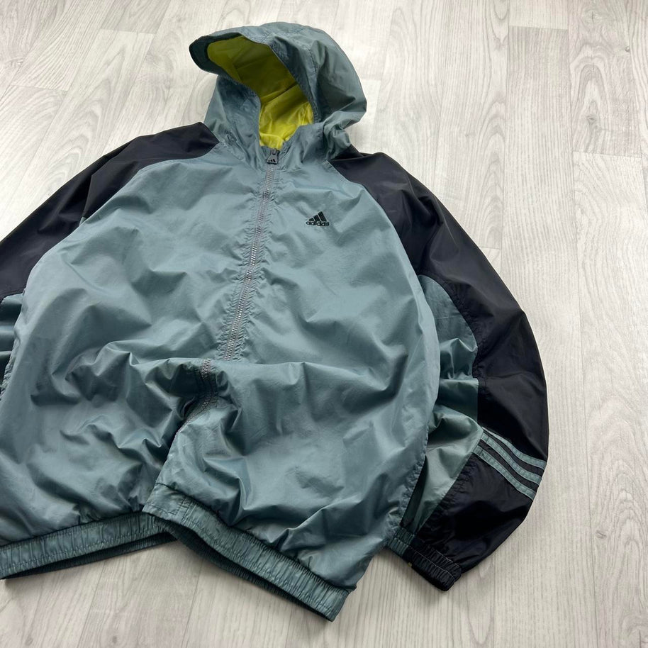 VINTAGE Y2K ADIDAS HOODED LIGHTWEIGHT JACKET GREY / BLACK