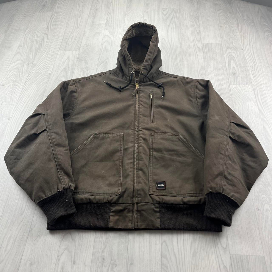 VINTAGE Y2K WALLS HOODED ACTIVE WORKWEAR BOMBER JACKET BROWN