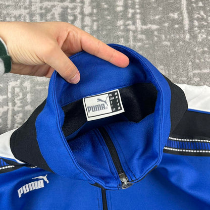 VINTAGE 90s PUMA PANELLED SPORTY TRACKSUIT JACKET BLUE / BLACK