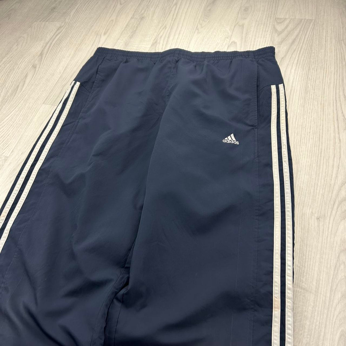 VINTAGE Y2K ADIDAS SIDE STRIPE BAGGY TRACKSUIT BOTTOMS NAVY