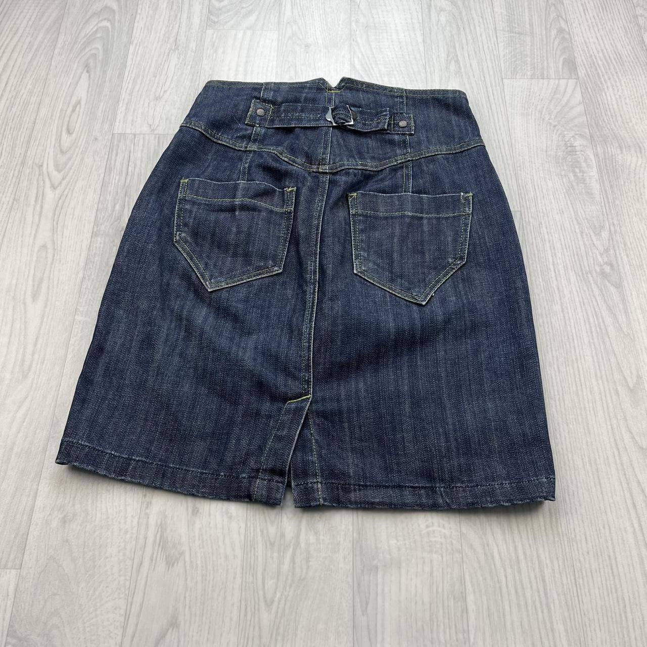 VINTAGE Y2K DENIM BUCKLE MIDI SKIRT NAVY