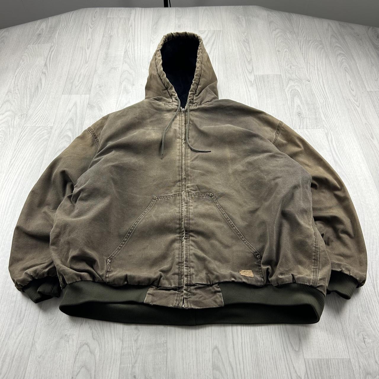 VINTAGE Y2K BERNE WORKWEAR ACTIVE HOODED BOMBER JACKET KHAKI