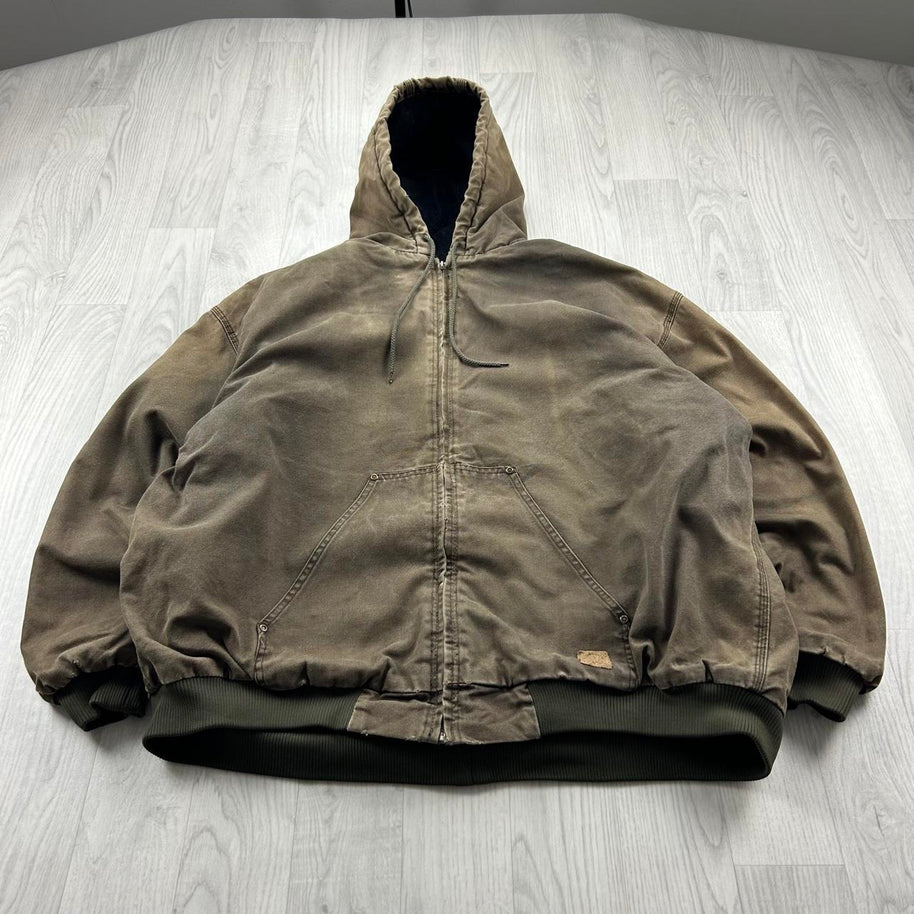VINTAGE Y2K BERNE WORKWEAR ACTIVE HOODED BOMBER JACKET KHAKI