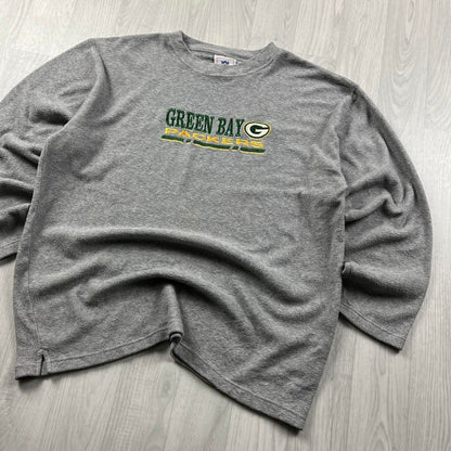 VINTAGE Y2K NFL GREEN BAY PACKERS QUARTER ZIP FLEECE SWEATSHIRT GREY