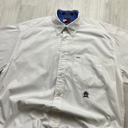 VINTAGE Y2K TOMMY HIFILGER SHORT SLEEVE BUTTON UP SHIRT WHITE