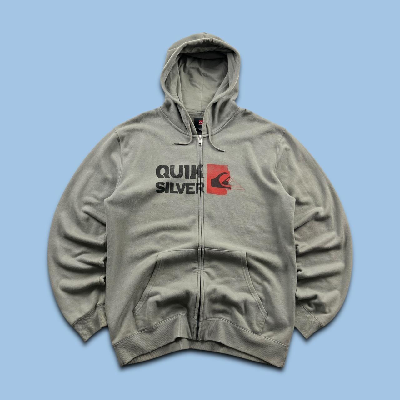 VINTAGE Y2K QUIKSILVER GRAPHIC ZIP HOODIE GREEN GREY