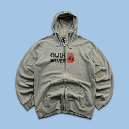 VINTAGE Y2K QUIKSILVER GRAPHIC ZIP HOODIE GREEN GREY