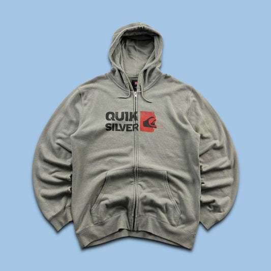 VINTAGE Y2K QUIKSILVER GRAPHIC ZIP HOODIE GREEN GREY