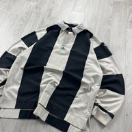 VINTAGE Y2K ADIDAS EQUIPMENT STRIPED LONG SLEEVE RUGBY POLO SHIRT BLACK / WHITE