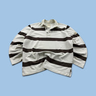 VINTAGE Y2K STRIPED LONG SLEEVE RUGBY POLO SHIRT WHITE / BROWN